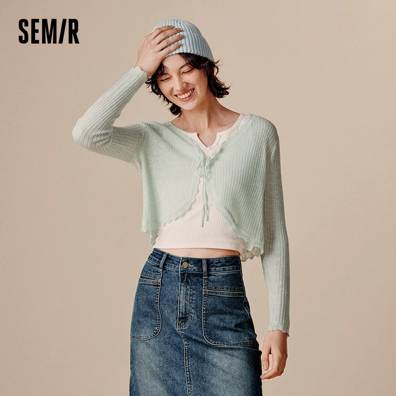 Semir Women Cardigan Short Slim V Neck Knitwear Soft Sweet Style Clean Autumn Layering Sweater Fresh Daily Wear 2026