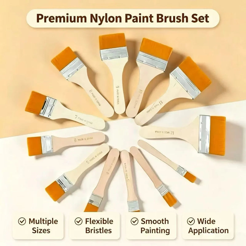 5Pcs Wooden Handle Nylon Bristle Paint Brush for Oil Painting, Dusting and Cleaning - Unrechargeable Hand Tool Set Without Batt