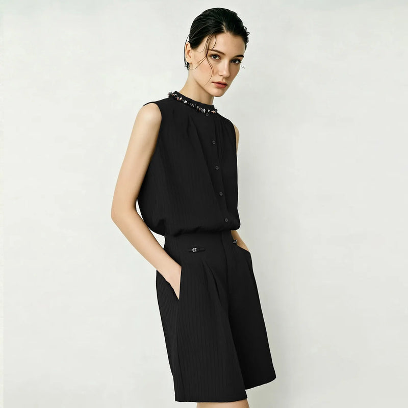 Amii Women's Shirt 2026 Summer Beaded Trim Acetate Sequin Ribbon Sleeveless Top Loose Elegant Office Women's Clothing 12622180