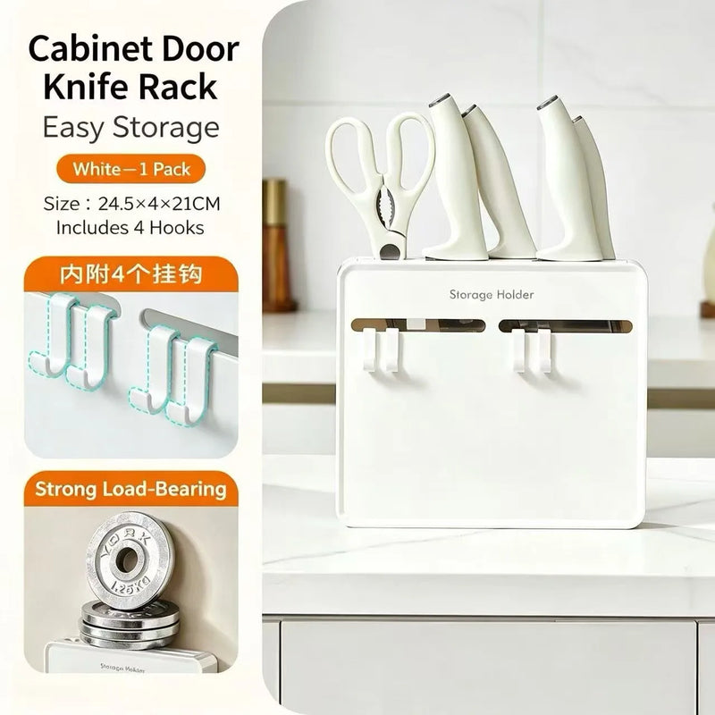 Cabinet Door Knife Holder Multifunctional Non Punching Kitchen Knife Storage and Storage Wall Mounted with Hook Knife Holder
