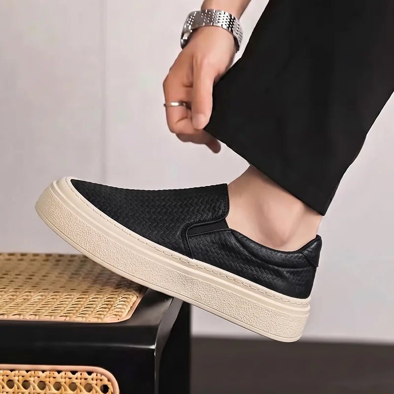 Men's thick-sole slip on casual shoes four seasons breathable light soft-sole anti-slip outdoor versatile walking board shoes