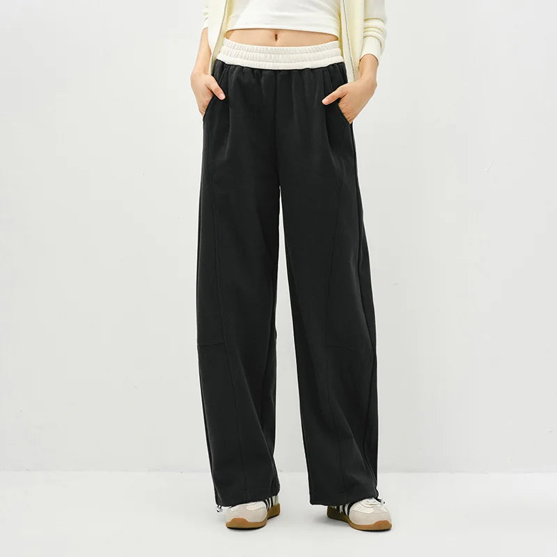 Semir Fleece Pants Women 2026 Spring Color Block Banana Wide Leg Split Design Casual Comfortable Stylish Sweatpants