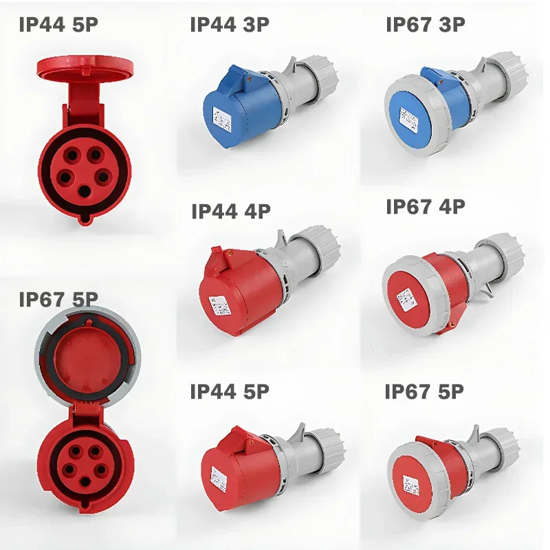 MALE FEMALE IP44 IP67 Industrial Plug and Socket Waterproof Connector 3P 4P 5PIN 16A/32A Electrical Connection Wall Mount Socket