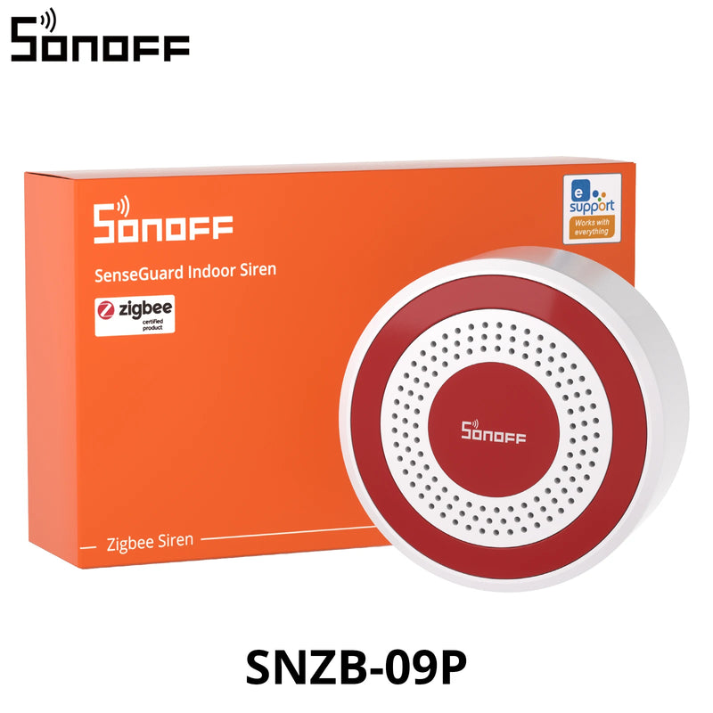 SONOFF SNZB-09P Zigbee SenseGuard Indoor Siren 105dB Loud Alarm Sound & Red Light Alerts USB & Backup Battery Dual Power Supply
