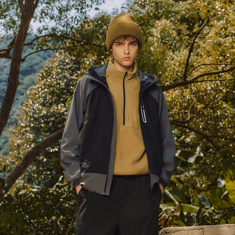 Semir Jacket Men Winter Fleece Lined Loose Hooded Outerwear 2025 New Outdoor Cycling Color Block Top Fashion Trendy