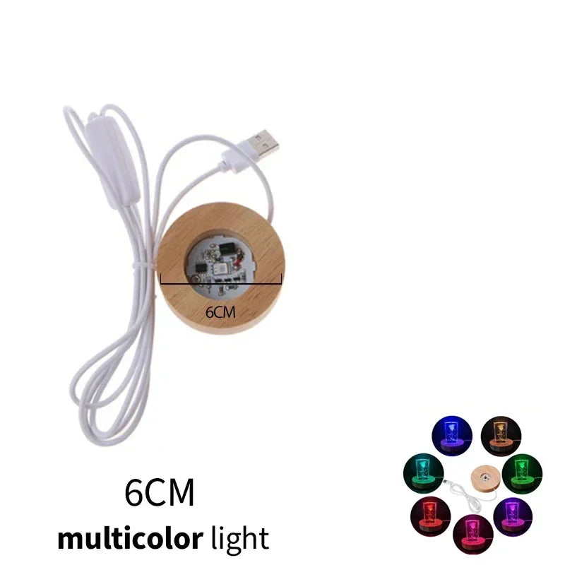 4pcs LED Wood Display Base Round USB Light Stand for Crystal Glass Resin Art Ornament Wooden Night Lamp Base LED Light Stand