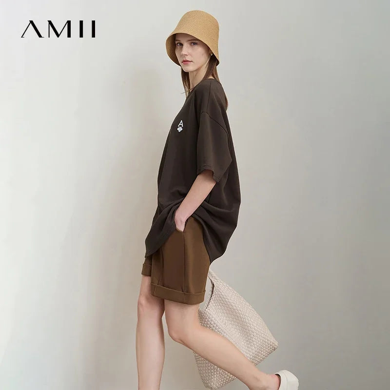 អាវយឺត Amii Minimal រលុងសម្រាប់នារី ស្មាវែងមធ្យម ដៃខ្លី រដូវស្លឹកឈើជ្រុះឆ្នាំ ២០២៦ អាវប៉ាក់ថ្មីសម្រាប់ធ្វើដំណើរធម្មតា 12541167