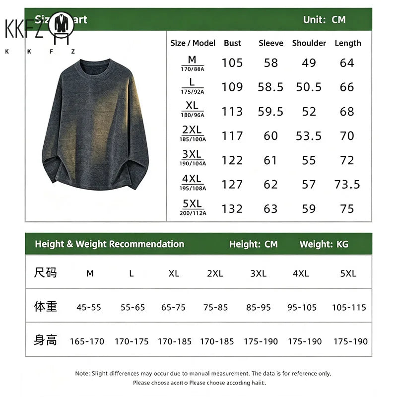Mens Textured Knit Crew Neck Pullover Long Sleeve Washed Gradient Effect Relaxed Cut For Layered Styling Outfit
