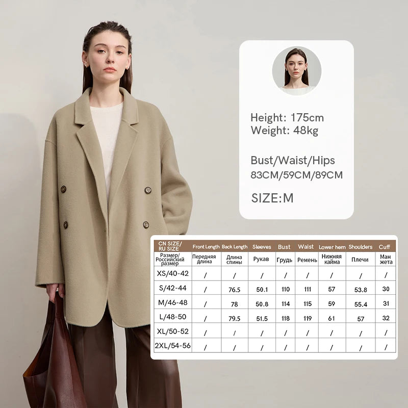 Amii Women's Coat 2026 Winter New Loose Double Breasted Versatile Women's Jacket Long Sleeves 100% Wool Overcoat Female 12524036