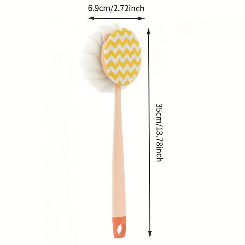 1PC Shower Body Brush with Bristles and Loofah,Back Scrubber with Curved Long Handle,for Skin Exfoliation in Bath.bathing gadget