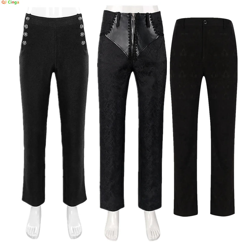 2026 Medieval-inspired Men's Black Pants, Jacquard Fabric Trousers, Perfect for Weddings, Parties, and Stage Performances.