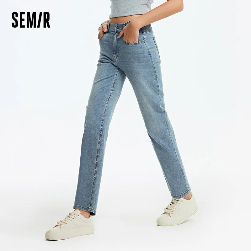 Semir Women Jeans Elastic 2026 Waist Retro Straight Urban Casual Everyday Style Soft Comfortable Daily Wear Trendy Versatile