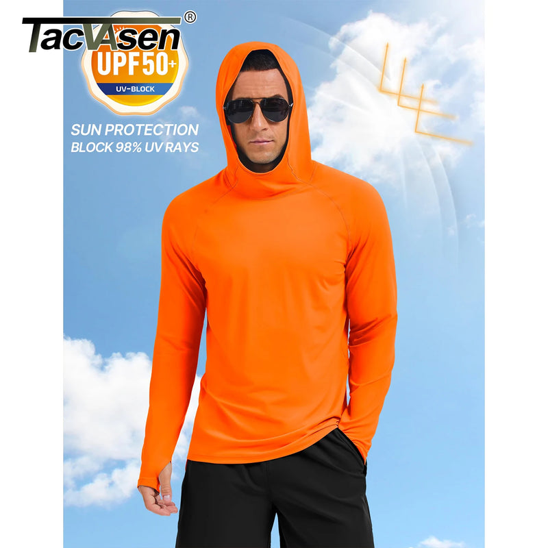 TACVASEN Men's Rash Guard Sun Hoodie Long Sleeve UPF 50+ Sun Protection SPF Quick Dry Hiking Swim Fishing Shirt