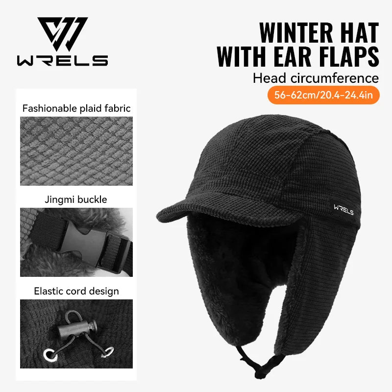 WRELS Winter Trapper Hat Windproof Warm Ear Protection Cycling Hat Cap with Ear Flaps Thick Warmer Motorcycle Hunting Hat