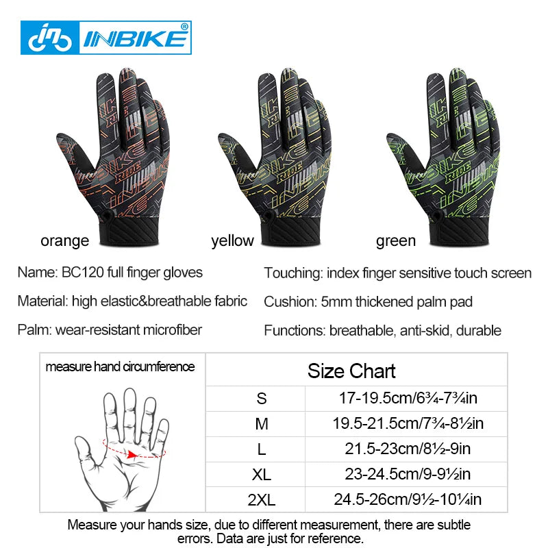 INBIKE MTB Bicycle Gloves Touch Screen Full Finger Cycling Gloves Anti-slip Sport Bike Racing Gloves for Men Women Accessories