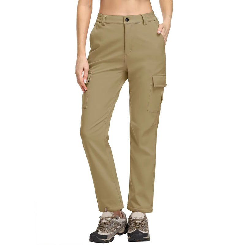 TACVASEN Winter Skiing Hiking Cargo Pants Womens Snowboard Pants Waterproof Windproof Multi-Pockets Fleece Lined Camping Trouser