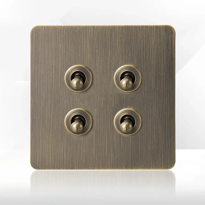 Retro EU FR Metal Panel Wall Toggle Light Switch Socket plug,Bronzed Antique Stainless Steel German 16A Socket with USB Charging