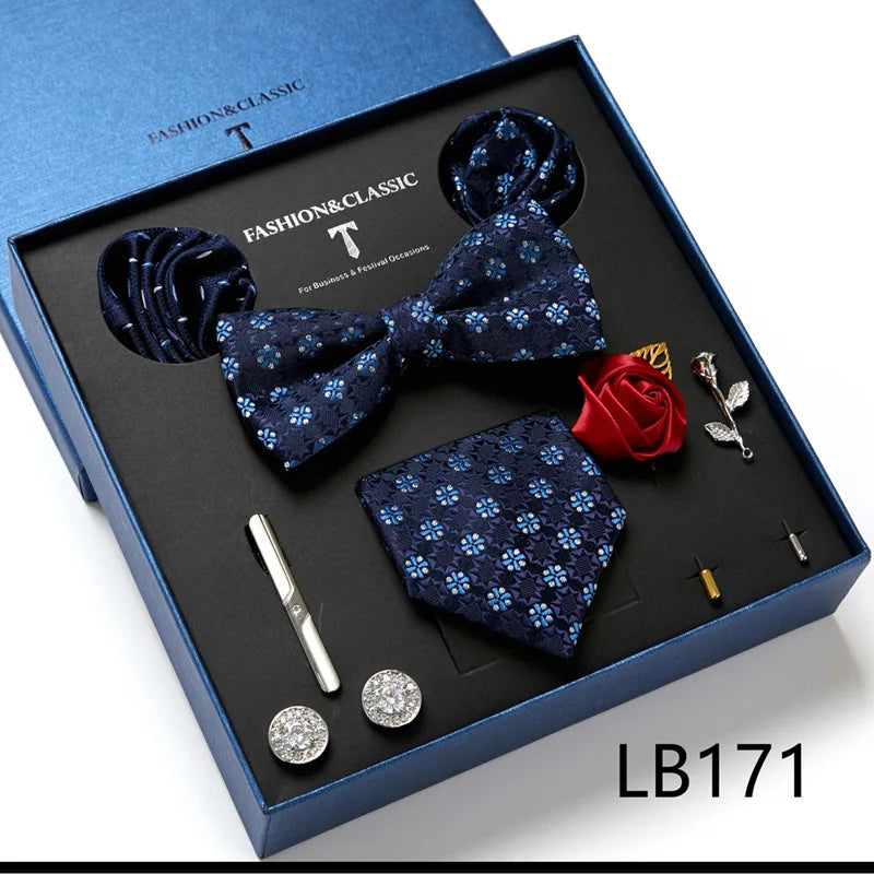 Men's Suit Dress Accessories (Tie + Bow Tie + Square Scarf + Tie Clip + Button + Metal Flower Brooch) 36 Colors To Choose From