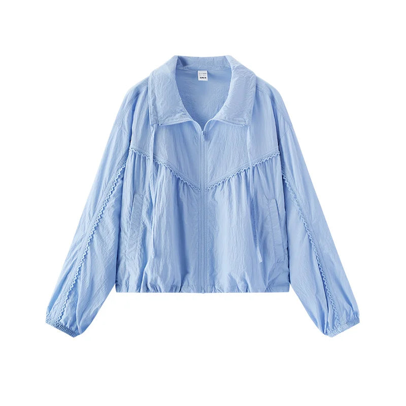 Semir Women Jacket UV Protection Cool Feeling Lace Trim Loose Lazy Style Casual Top 2026 Summer Wear