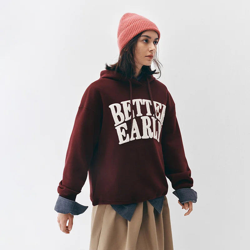 Semir Women Hoodie Fleece Lined Letter Graphic Hooded Design Street Style 2026 Winter Warm Layer Everyday Wear Soft Comfort
