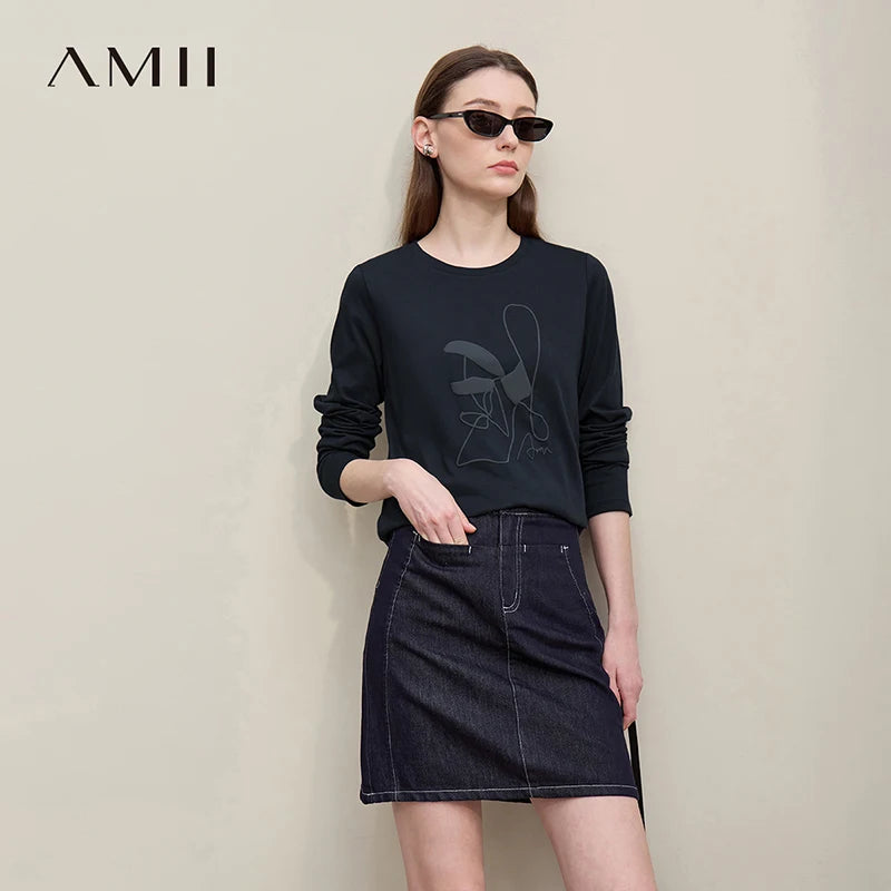អាវយឺតដៃវែង Amii សម្រាប់នារី រដូវស្លឹកឈើជ្រុះ ឆ្នាំ២០២៦ រចនាបថសិល្បៈ ធ្វើពីកប្បាស កប្បាសរាងអក្សរ O អាវយឺតធម្មតា ងាយស្រួលប្រើ 12611036