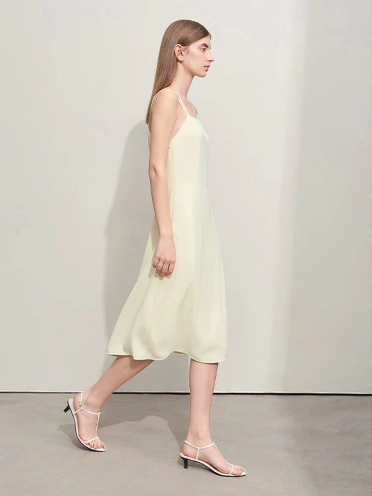 AmiiI Minimalism Halter Dresses for Women 2026 Summer New Solid Slim Fine Twill Woven Cross A-Line Casual Strap Dress 12422043