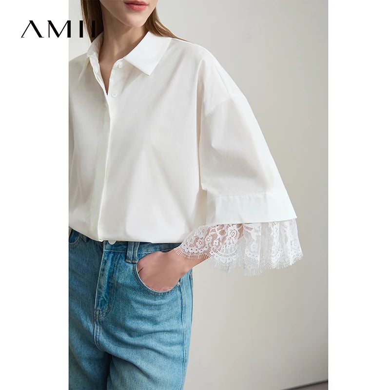 អាវកប្បាស Amii Minimalist សម្រាប់ស្ត្រីឆ្នាំ ២០២៥ រដូវក្តៅថ្មី ដៃអាវពាក់កណ្តាលស្មា រាងរឹង រំយោល 12542096