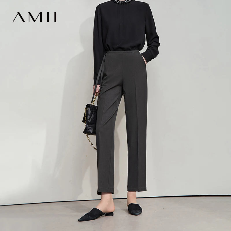 ខោ AMII រដូវស្លឹកឈើជ្រុះឆ្នាំ ២០២៥ ខោថ្មី Minimalism Office Lady សាមញ្ញធម្មតា កជើងវែង ខោហោប៉ៅ ខោរាងកោណ មានផាសុកភាព