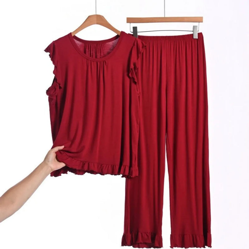 Modal Thin Sleepwear Woman 2 Piece Pajamas Set Summer Sleeveless Top Nightwear 2XL-8XL Large Loungewear Female Pyjamas Suits