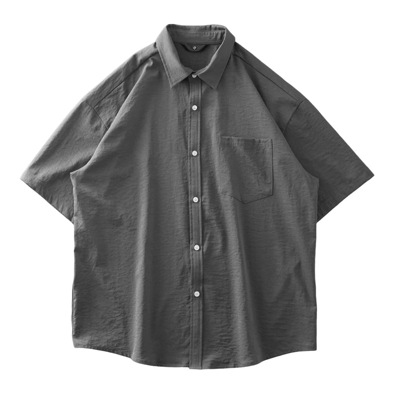 DUKEEN Ice Silk Coolness Short-Sleeve Shirts for Men 2025 Summer Casual Thin Solid Color Basic Tops White Men's Clothing