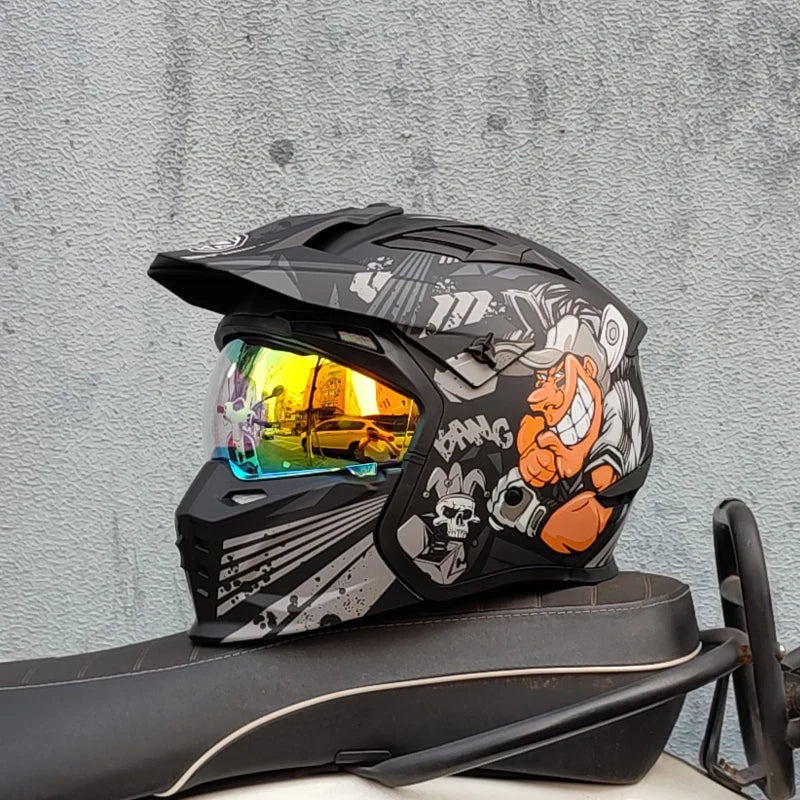 ORZ Retro Helmet Motorcycle Full Helmet Men Women Summer Locomotive Four Seasons Rally Demolition Combination Helmets