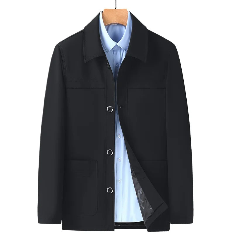 2026 New Men's Red Long-sleeve Collared Jacket, Black Single-breasted Casual Coat, Navy and Khaki Tops.