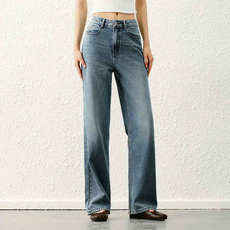 Semir Soft Jeans Women Spring Wide Leg Hip Covering Basic Ins Trendy Petite Casual Versatile Fashion Long Trousers