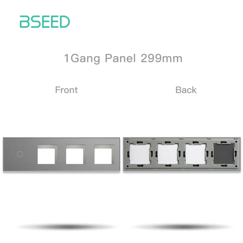 BSEED EU Standard 1/2/3Gang Plus Triple Frame Touch Switch Crystal Panel With Metal Frame DIY Part 299mm Glass Frame Only
