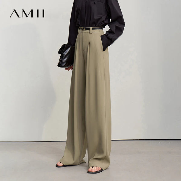 ខោ Amii ធំទូលាយរដូវស្លឹកឈើជ្រុះឆ្នាំ ២០២៦ ខោស្ត្រីថ្មីសម្រាប់ធ្វើដំណើរទៅធ្វើការស្រូបយកខ្យល់បានពណ៌រឹងសាមញ្ញធម្មតាខោស្ត្រី ១២៦១១០១១