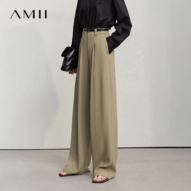 ខោ Amii ធំទូលាយរដូវស្លឹកឈើជ្រុះឆ្នាំ ២០២៦ ខោស្ត្រីថ្មីសម្រាប់ធ្វើដំណើរទៅធ្វើការស្រូបយកខ្យល់បានពណ៌រឹងសាមញ្ញធម្មតាខោស្ត្រី ១២៦១១០១១