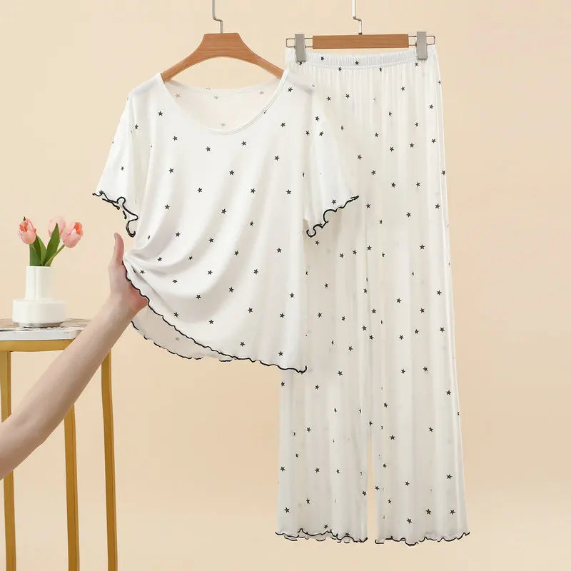 Thin Modal Short Sleeve Sleepwear Women's Pajamas Ladies Summer New Nightie Loose Pyjama Set Woman Female Sleeping Loungewear
