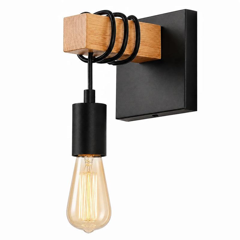 JOYINLED Vintage Wooden Wall Lamp 1/2PCS Rustic E27 Wall Sconce Indoor Lighting Fixture for Living Room Bedroom Stair Hallway