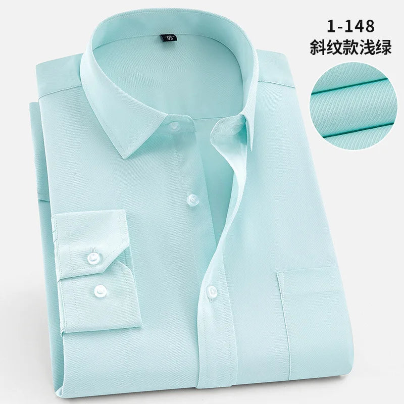 White Men Twill Long Sleeve Shirt,Single Breasted Lapel Asian Size Shirts,Wedding/Business/Office/Casual Tops Camisas,M-8XL 9XL
