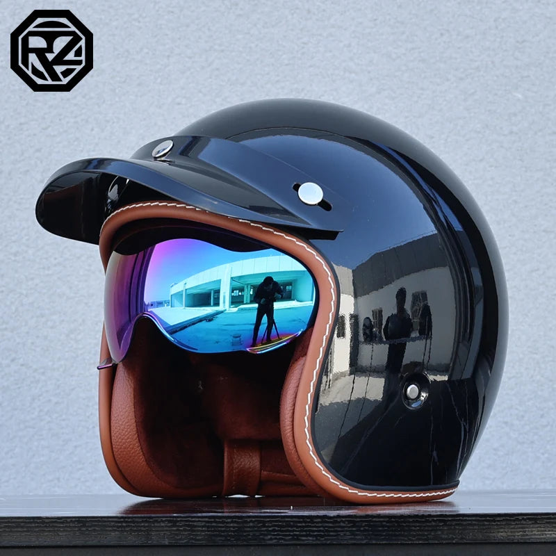 ORZ 3/4 Quarter Open Face Motorcycle Helmet, Vintage Jet Style Half Helmet,Cruiser Chopper Scooter Riding  Certified Casco Moto
