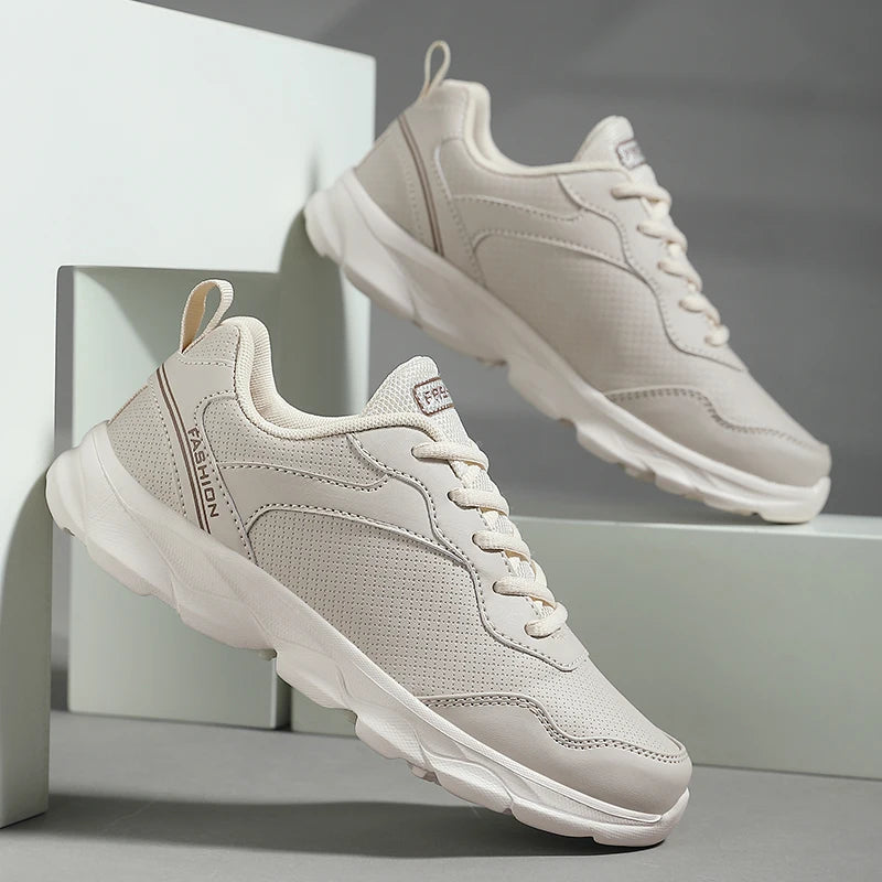 Womens Running Shoes New Leather Lightweight Fashion Casual Lace-up Sneakers Flat Comfortable Tennis Shoes for Women