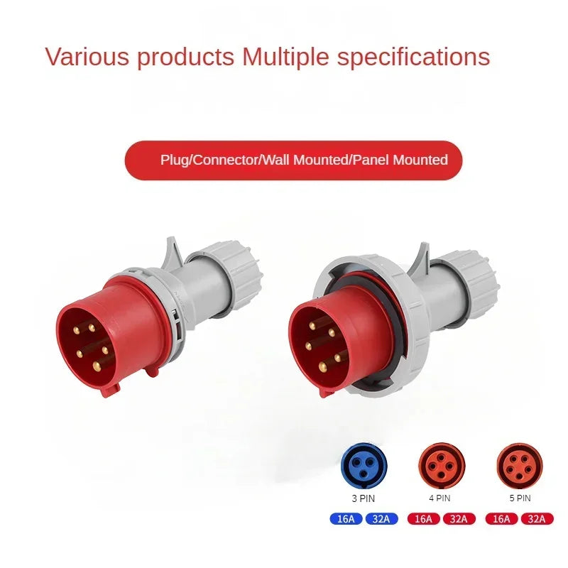 MALE FEMALE IP44 IP67 Industrial Plug and Socket Waterproof Connector 3P 4P 5PIN 16A/32A Electrical Connection Wall Mount Socket