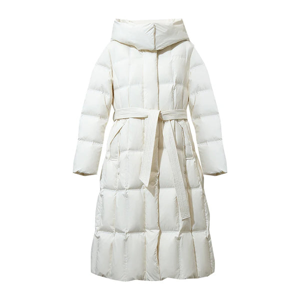 Amii Down Coats 2026 New Casual Detachable Hood Belt Long Winter Down Jacket Magnetic Buttons Warm Loose Top Jacket 12644050