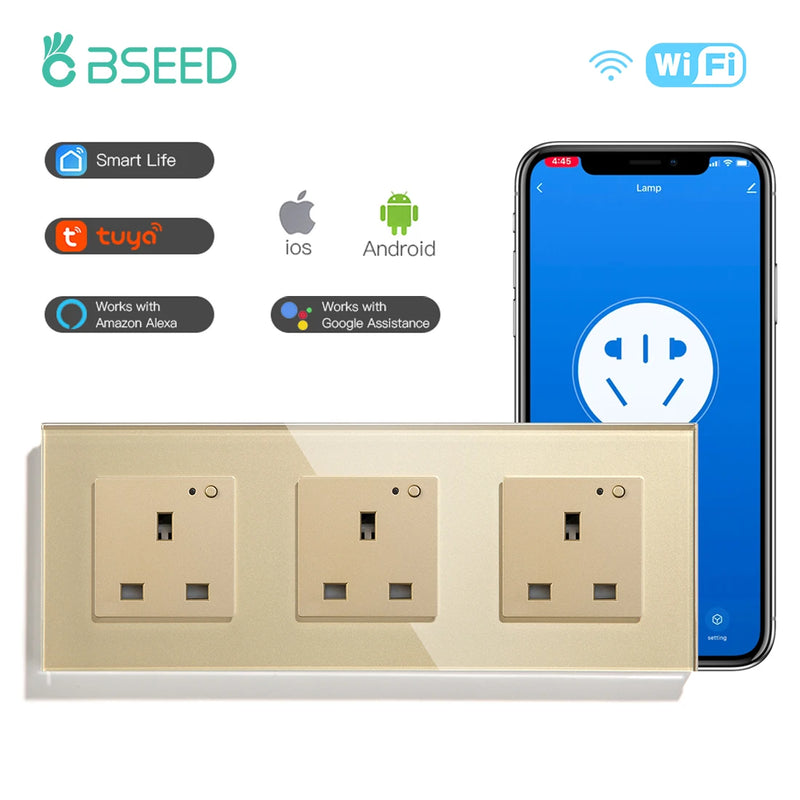 BSEED UK Standard Wifi Smart Socket Smart Double Electric Power Outlets Support Tuya Smart Iife Alexa Control 13A