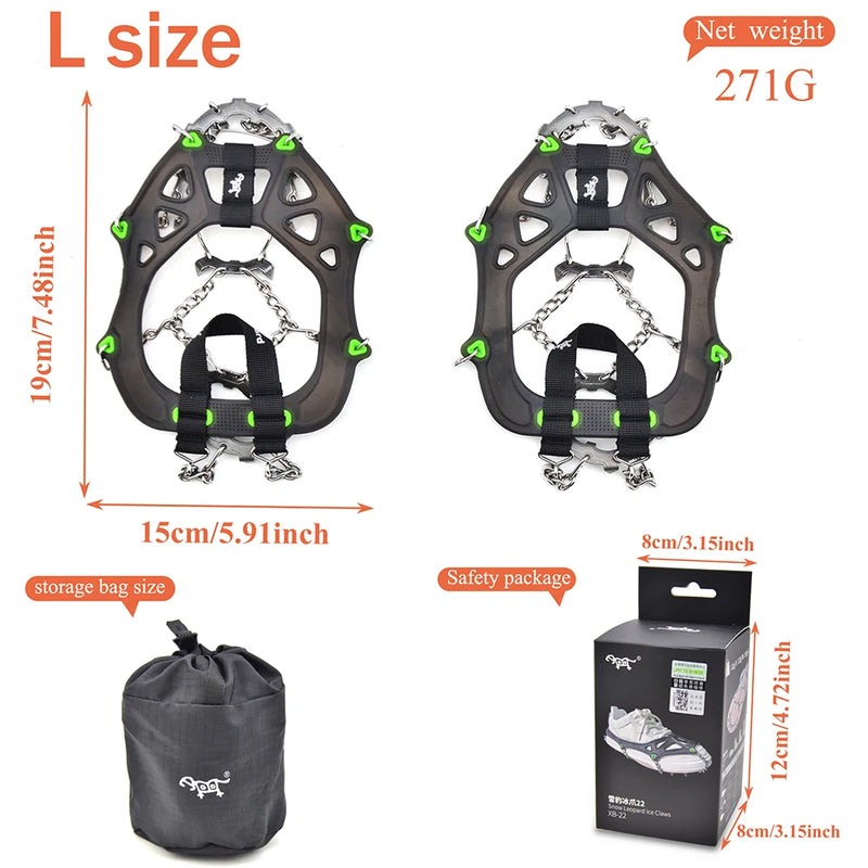 BRS 22 Teeth Snow Spikes Claws Grips Boots Cover Ice Gripper Outdoor Winter Hiking Climbing Crampons Cleats Chain Spike for Shoe