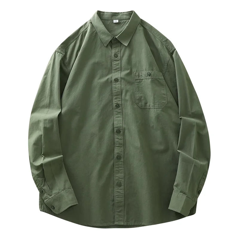 DUKEEN Men's 100% Cotton Shirts Long Sleeve Casual Solid Color Formal Shirt 2024 Spring and Autumn Loose Turn-Down Collar Tops