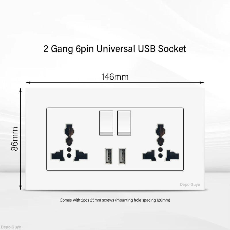 UK 13A Wall Socket with USB Type C 18W Quick Charge Power Outlet,Universal Electrical  Wall Light Switch Dual 3-pin Socket 220V