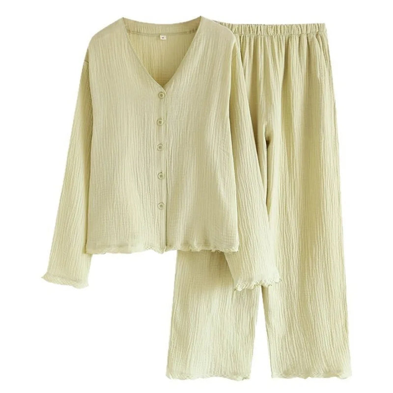 Women's Suit 2 Piece Set Long Sleeve Pajama Night Wear Female New Spring Autumn 100% Cotton Sleep Lounge Pyjamas Set Loungewear