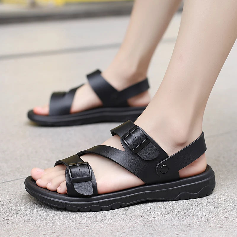Summer Men PU Leather Sandals Open Toe Black Brown Cheap Sandals Big Size 47 48 Dropshipping