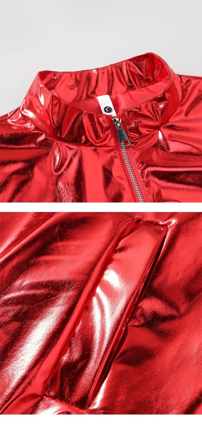 Lightweight Men's Silver Stand-up Collar Jacket Paired with Elastic Waist Pants, Gold Nightclub/Stage Performance Two-Piece Set.